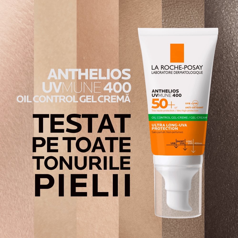 Anthelios UVMune 400 Oil Control SPF50+ gel crema protectie solara testata pe toate tonurile pielii